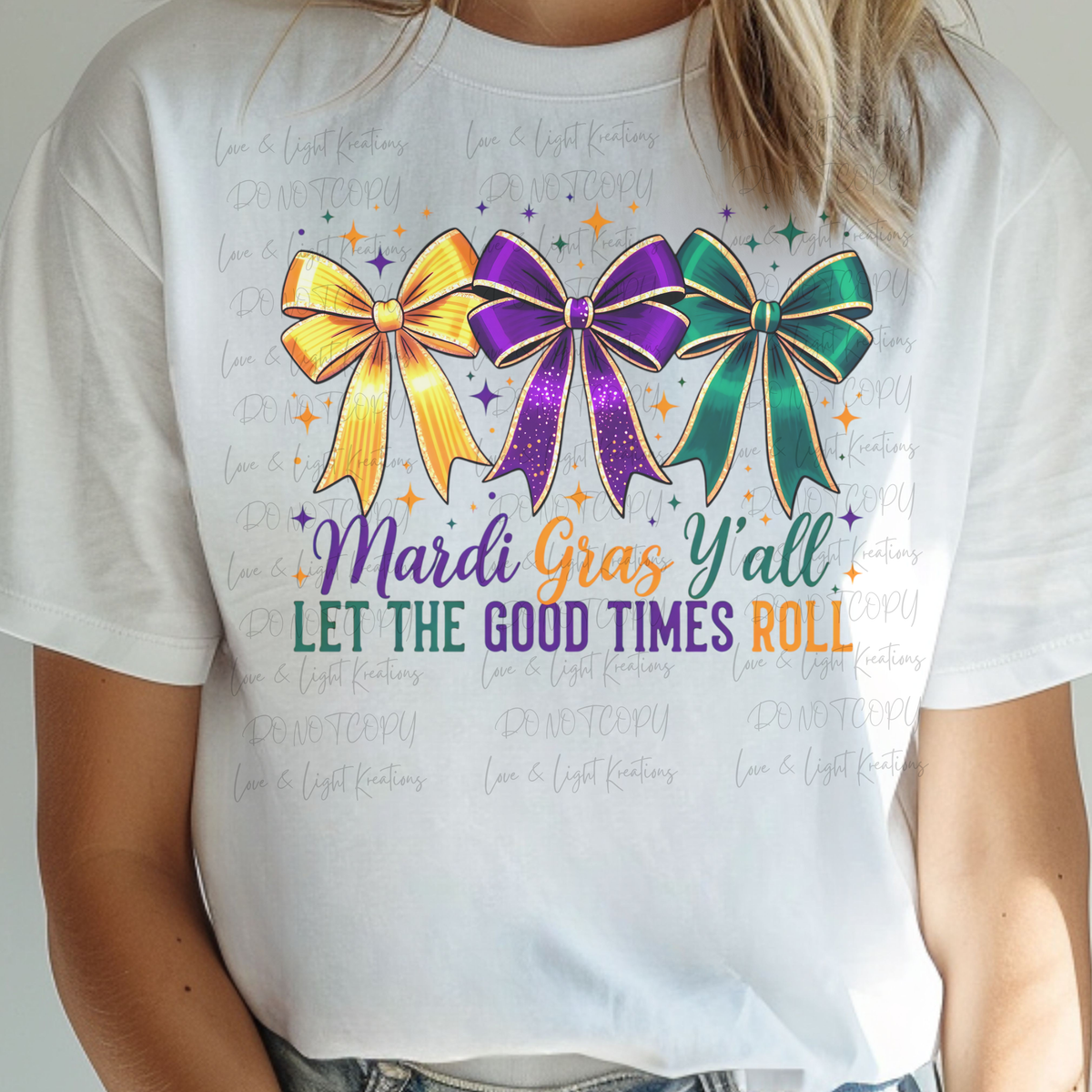 Mardi Gras Y'all with Yellow, Purple, and Green Coquette Bows