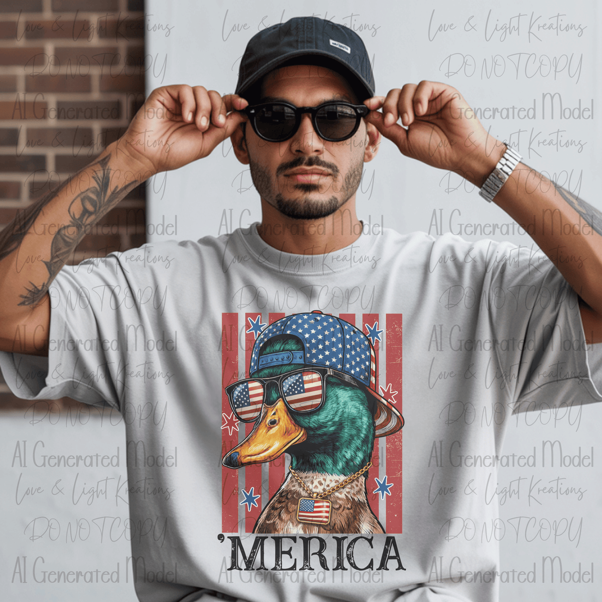 Merica Duck Wearing Sunglasses Red Stripes and Flag Sunglasses