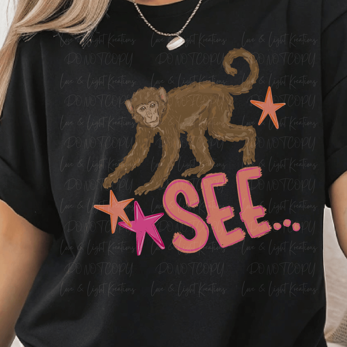 Monkey See with Orange and Pink Stars