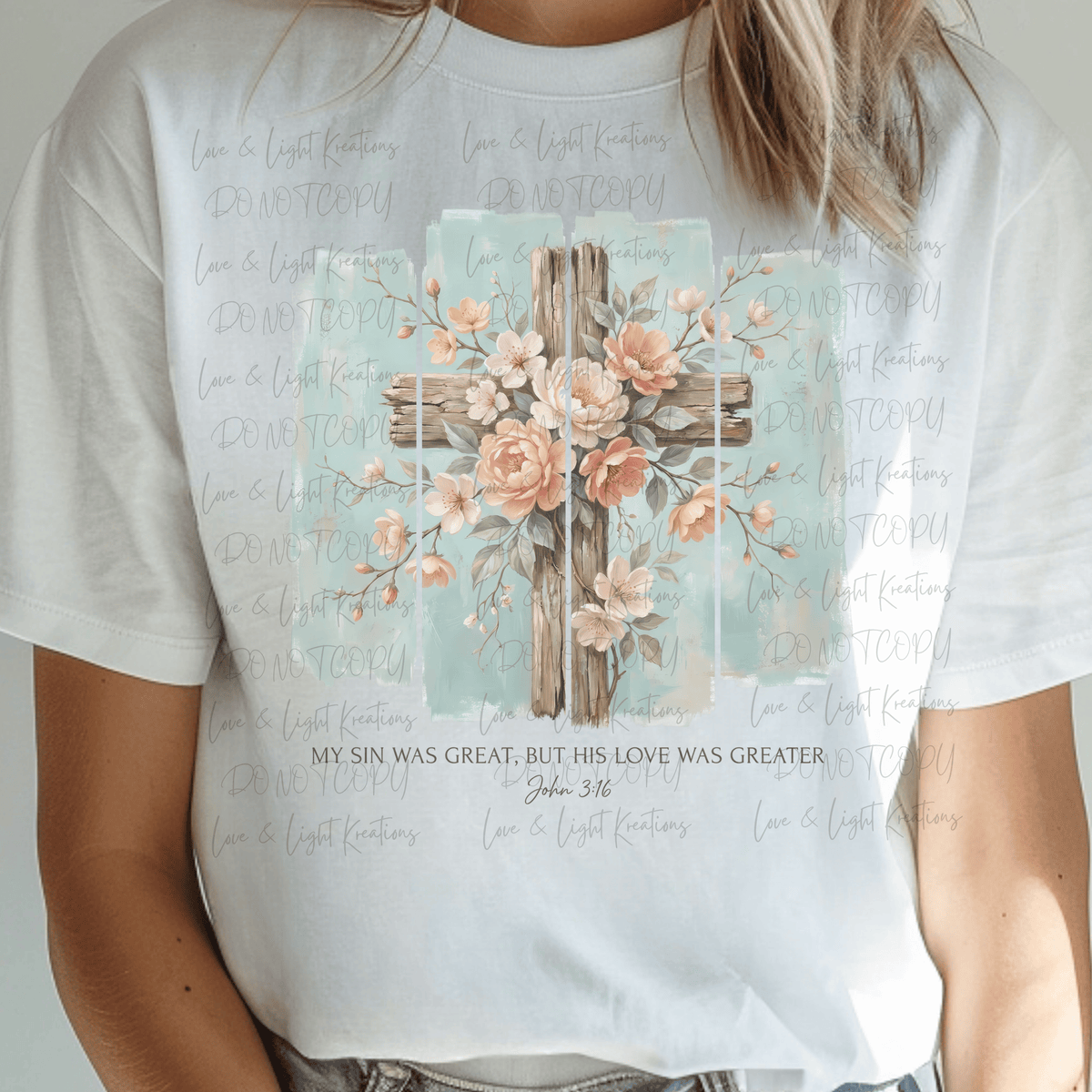 My Sin Was Great, But His Love was Greater Spring Cross with Flowers