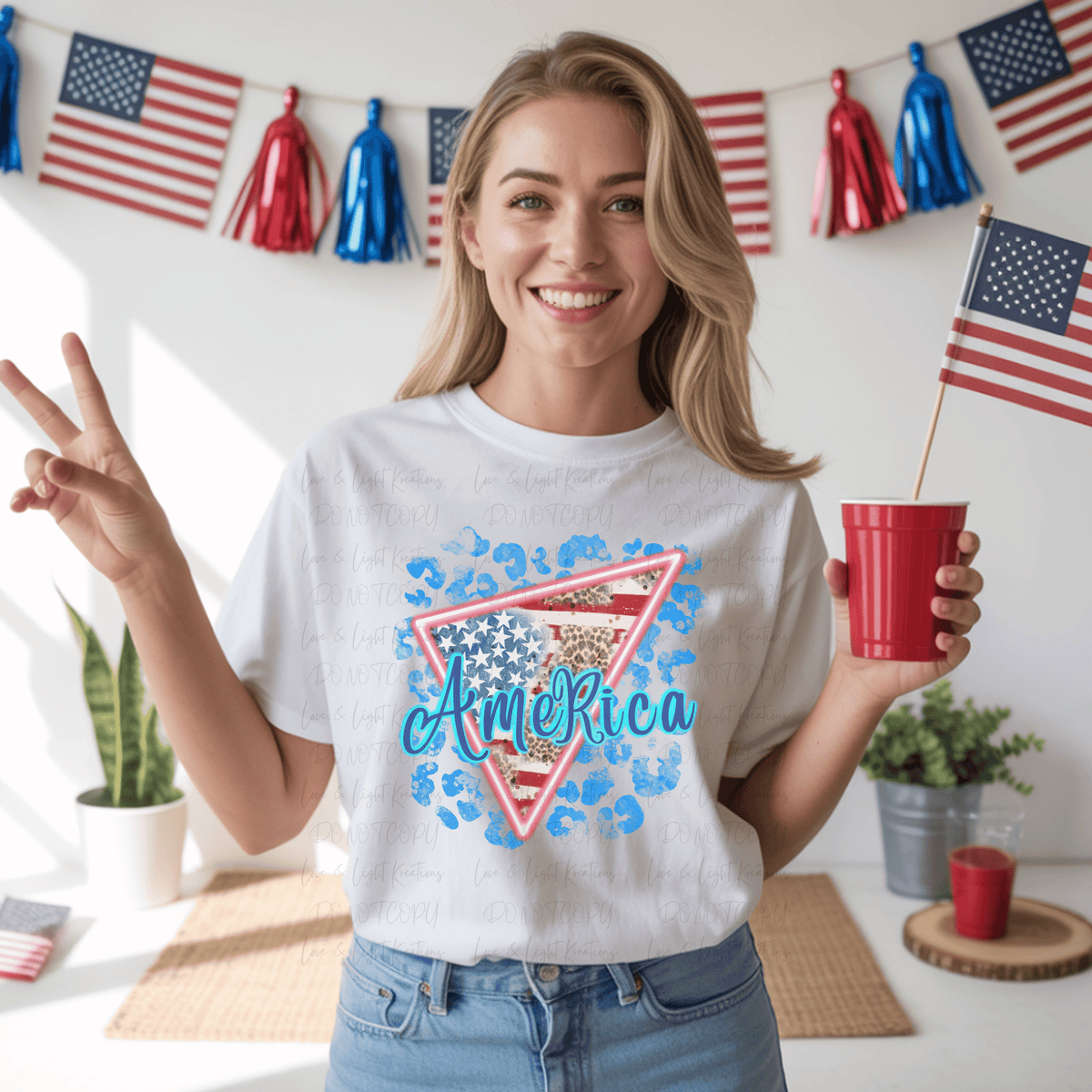 Neon America with Flag and Blue Leopard Print