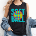 Neon Blue Softball with Pink and Yellow Softball