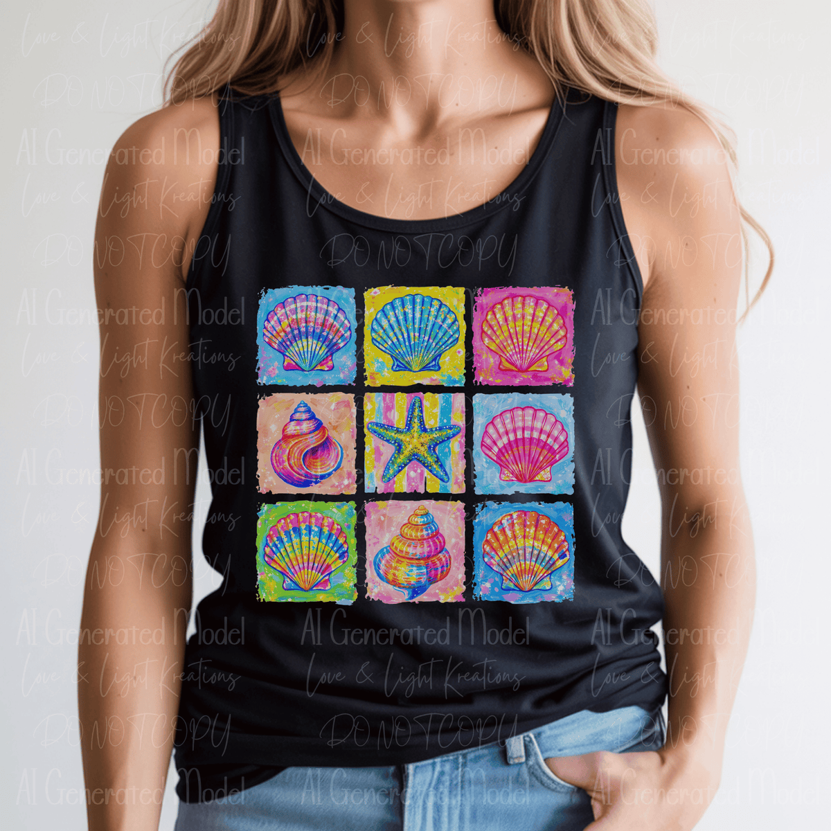 Neon Bright Colored Seashell Grid