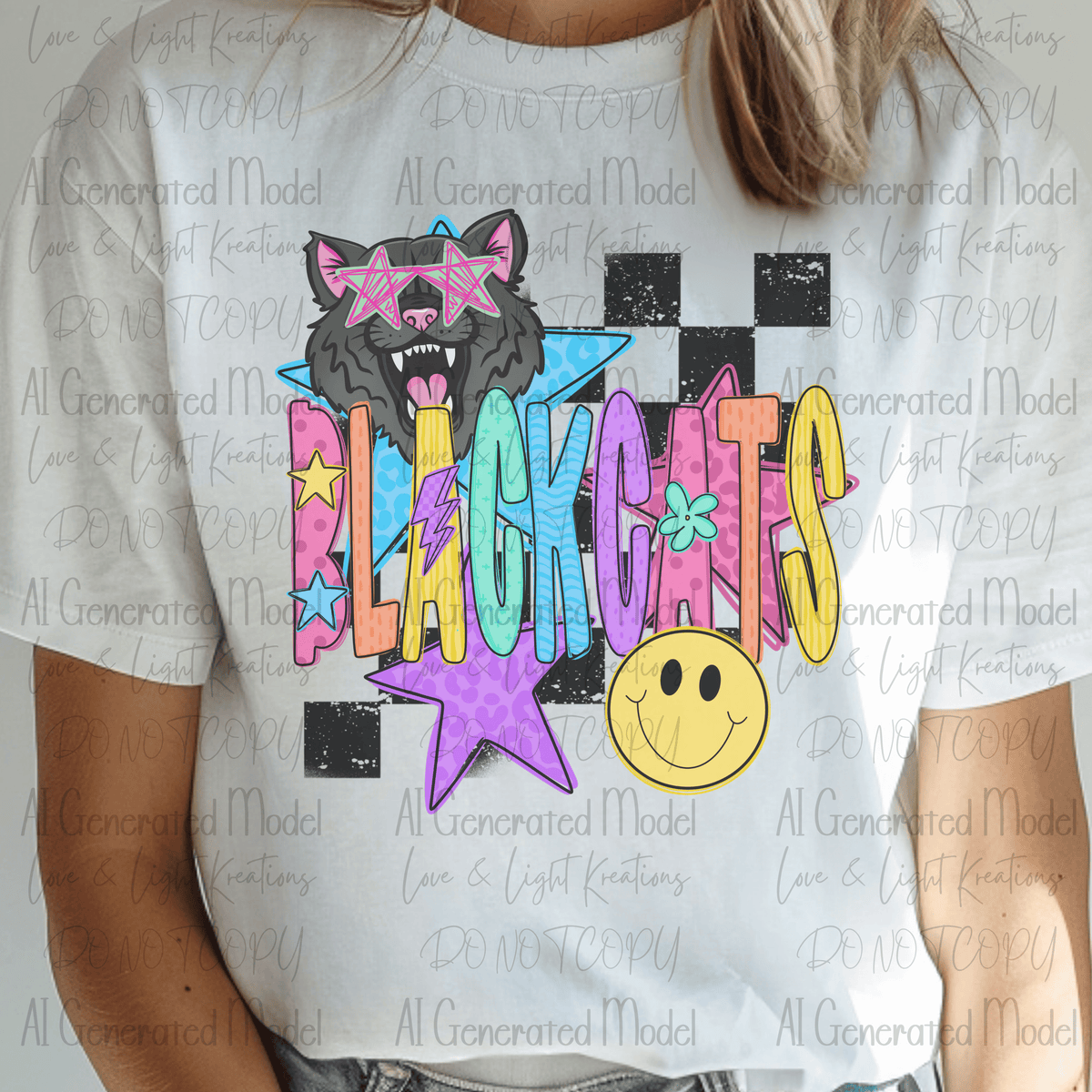 Neon Checkered Mascot Blackcats
