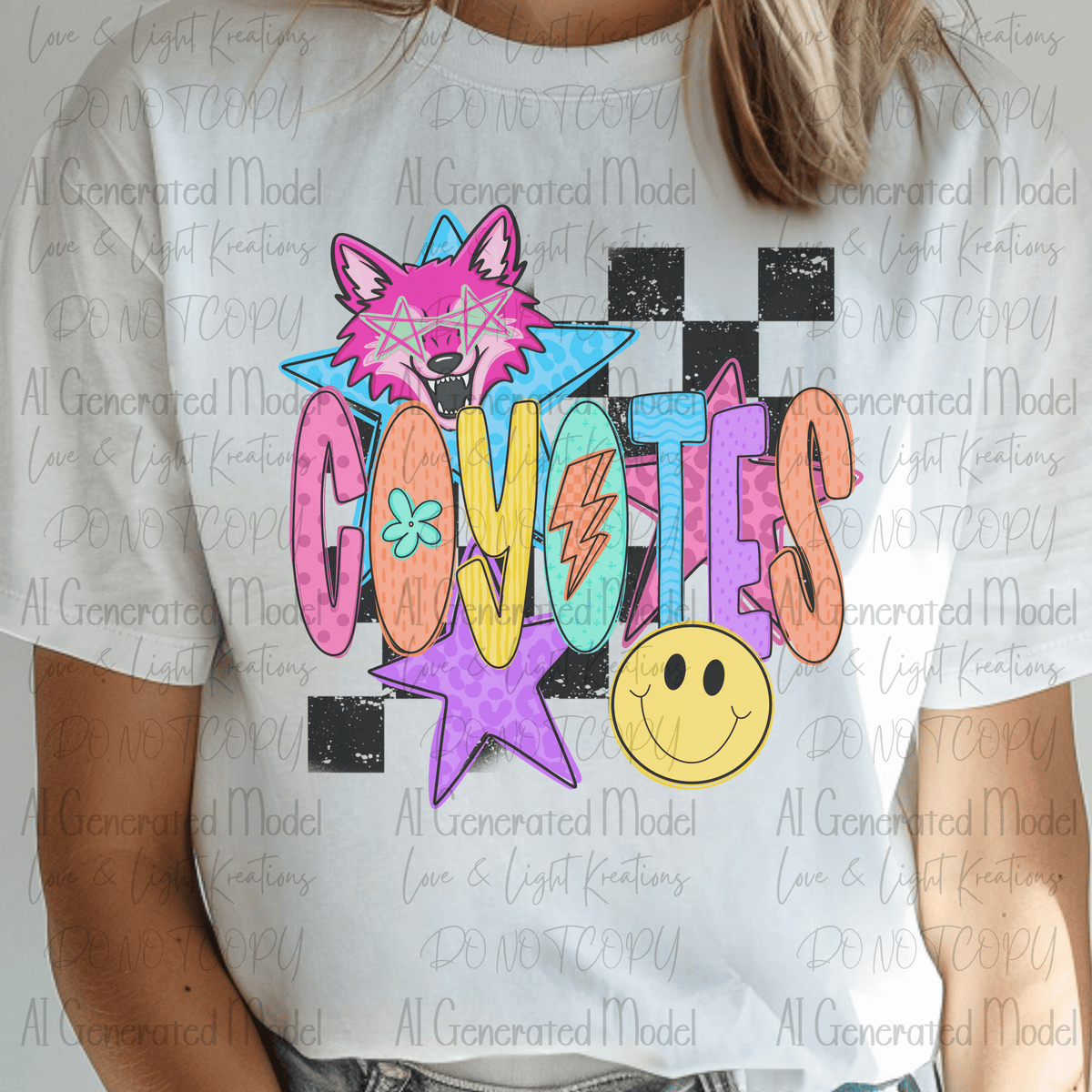 Neon Checkered Mascot Coyotes