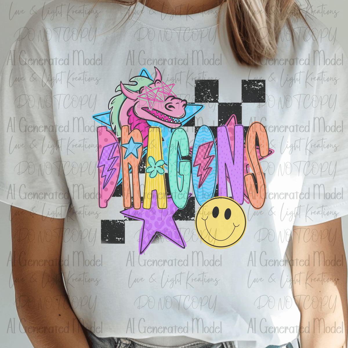Neon Checkered Mascot Dragons