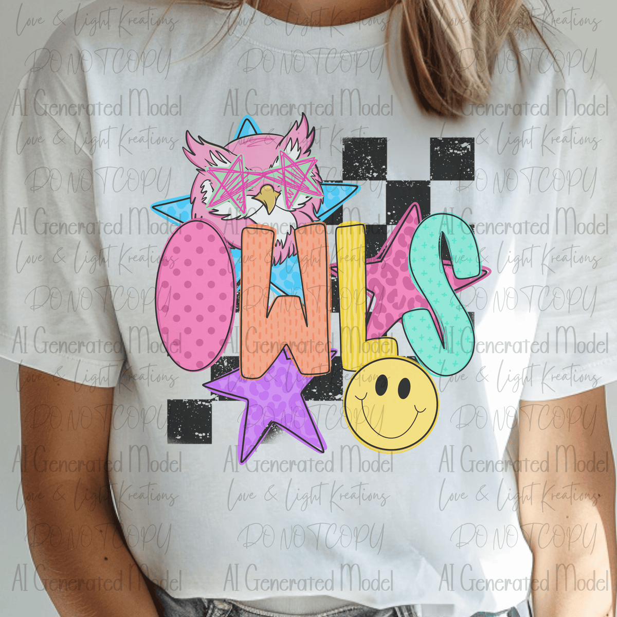 Neon Checkered Mascot Owls