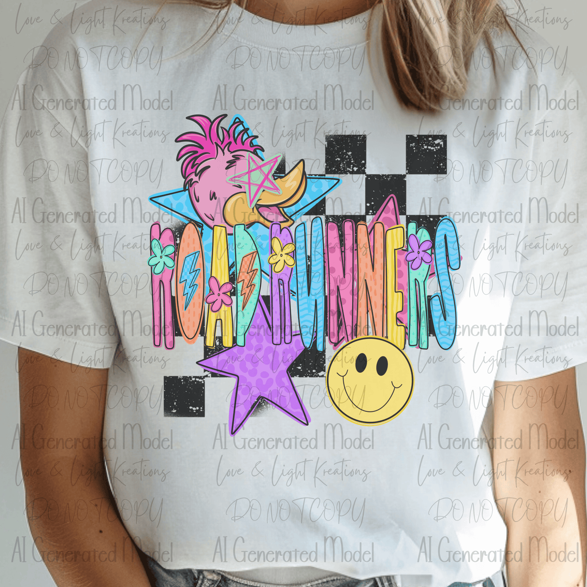 Neon Checkered Mascot Road Runners