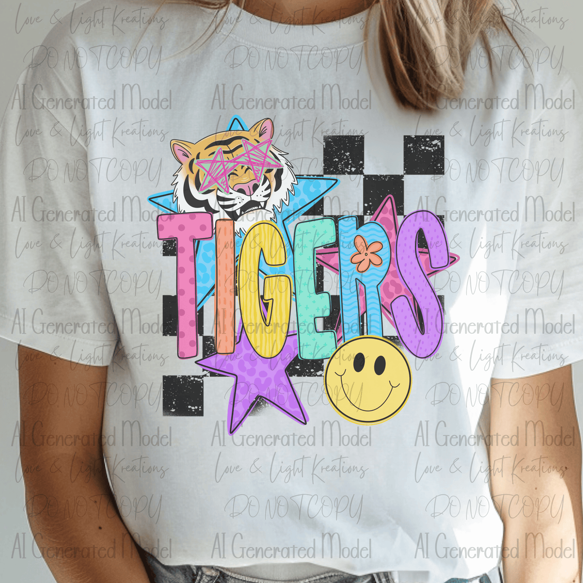 Neon Checkered Mascot Tigers