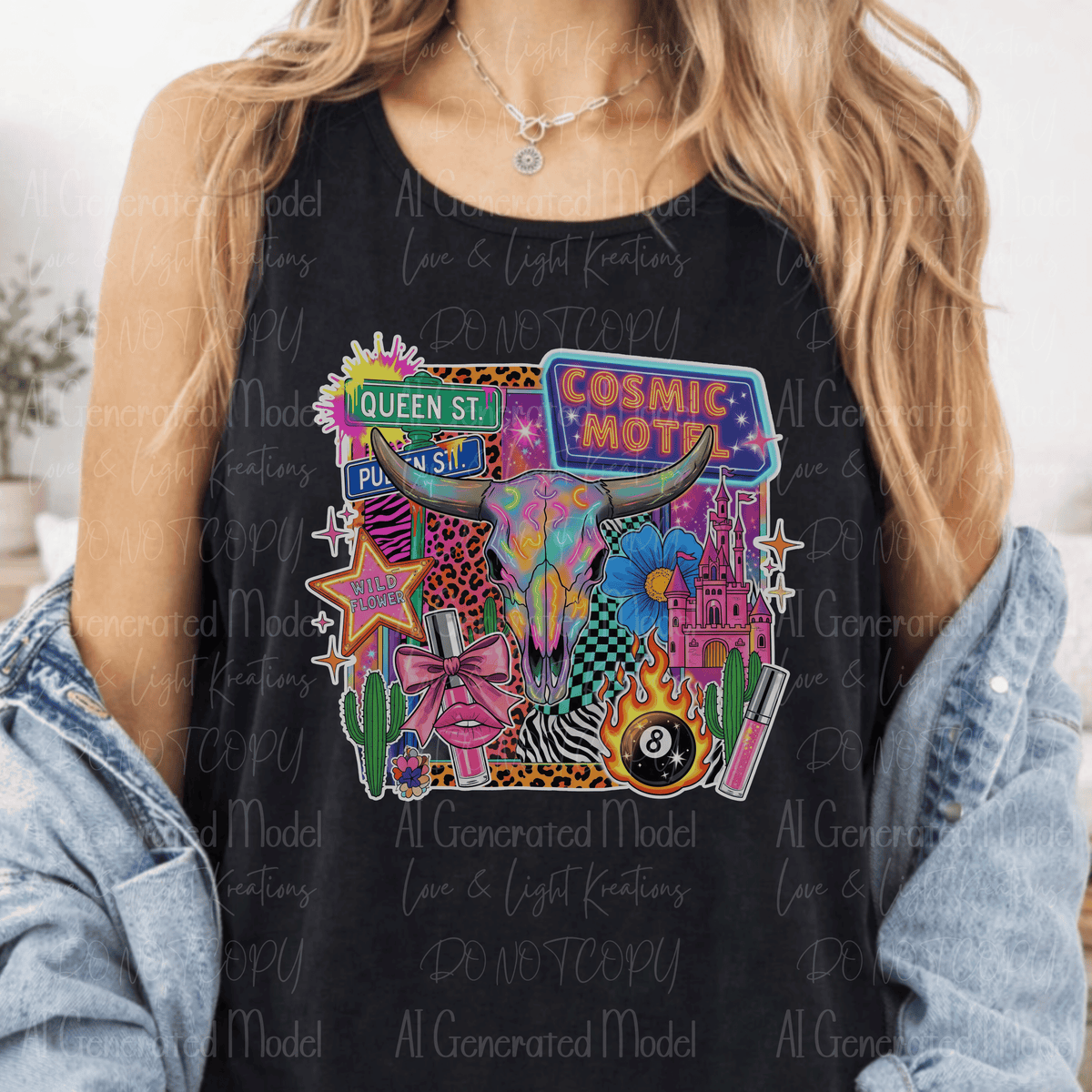 Neon Edgy Western Cow Skull and Signs