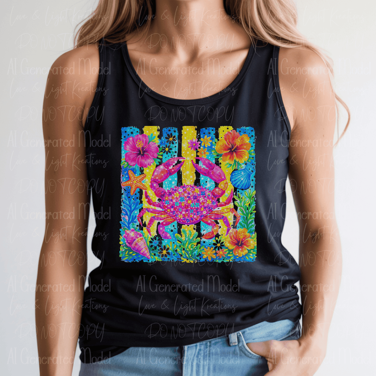 Neon Floral Crabs Seashell, Hibiscus and Thick Stripes