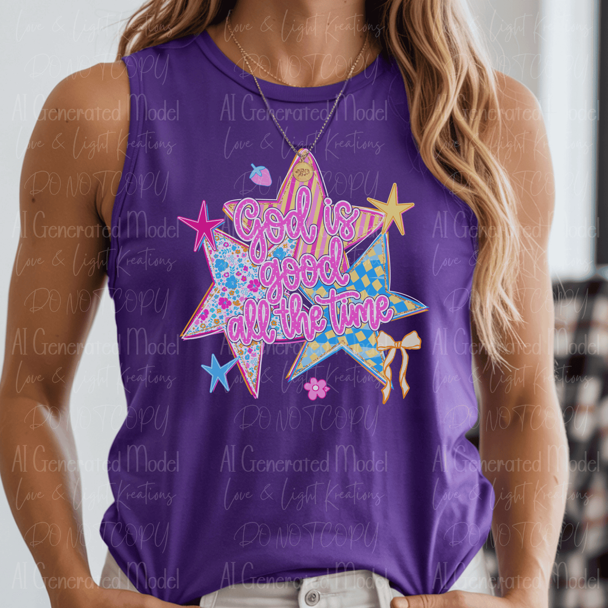 Neon God is Good All the Time Patterned Stars