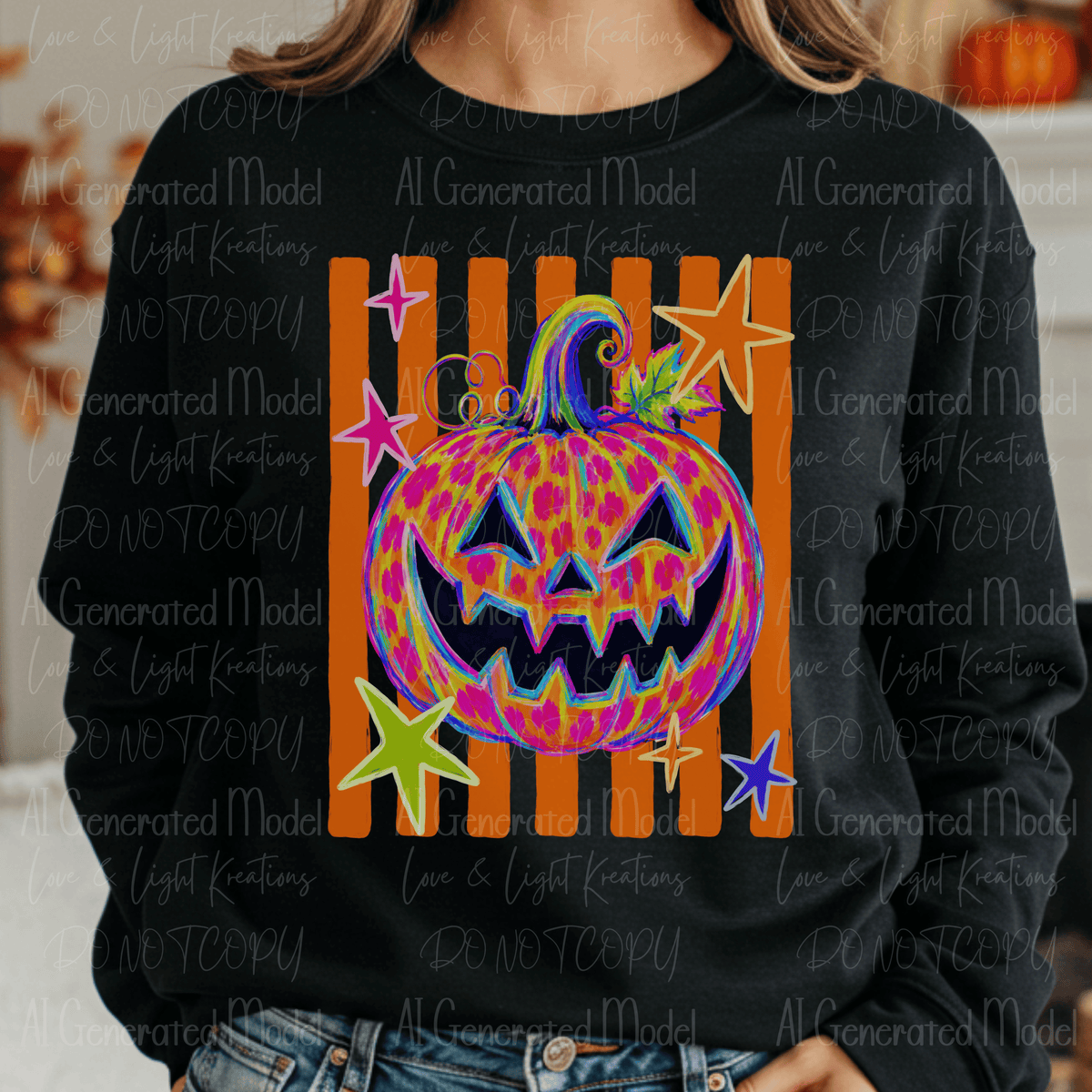 Neon Halloween Pumpkin Striped