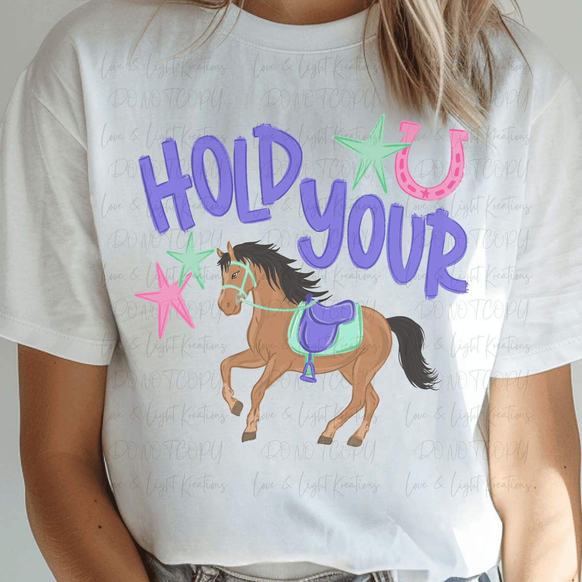 Neon Hold Your Horse with Stars and Horseshoe