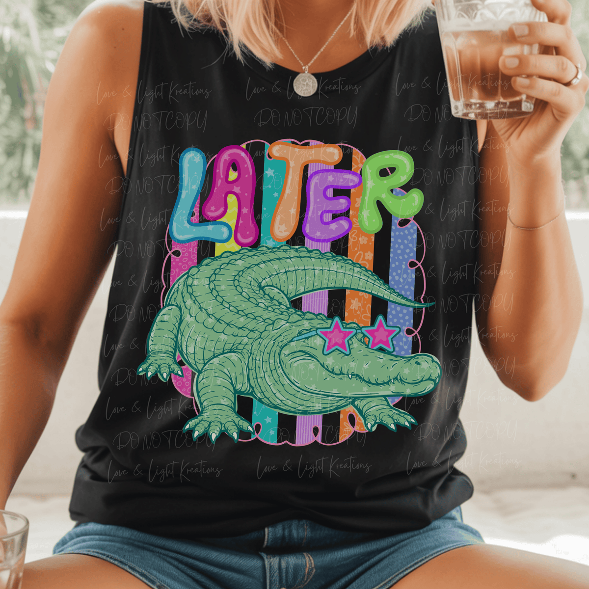 Neon Later Gator with Patterned Strips and Alligator