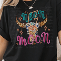 Neon Moon with Cow Skull with Patterns and Stars