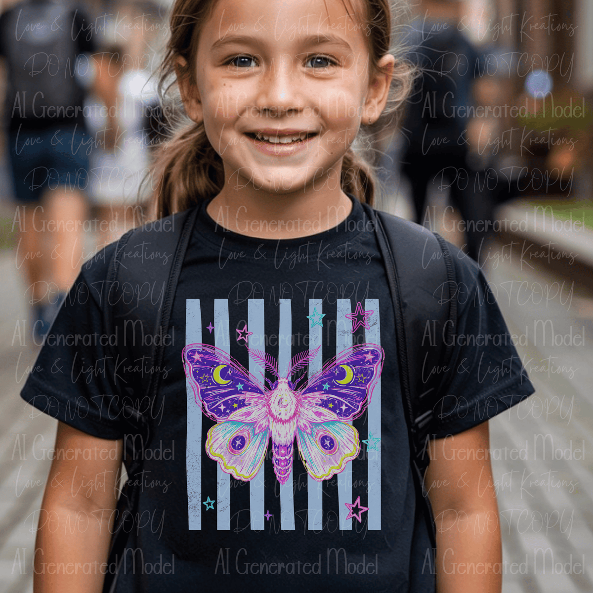 Neon Moth Stars Night Setting with Blue Stripes