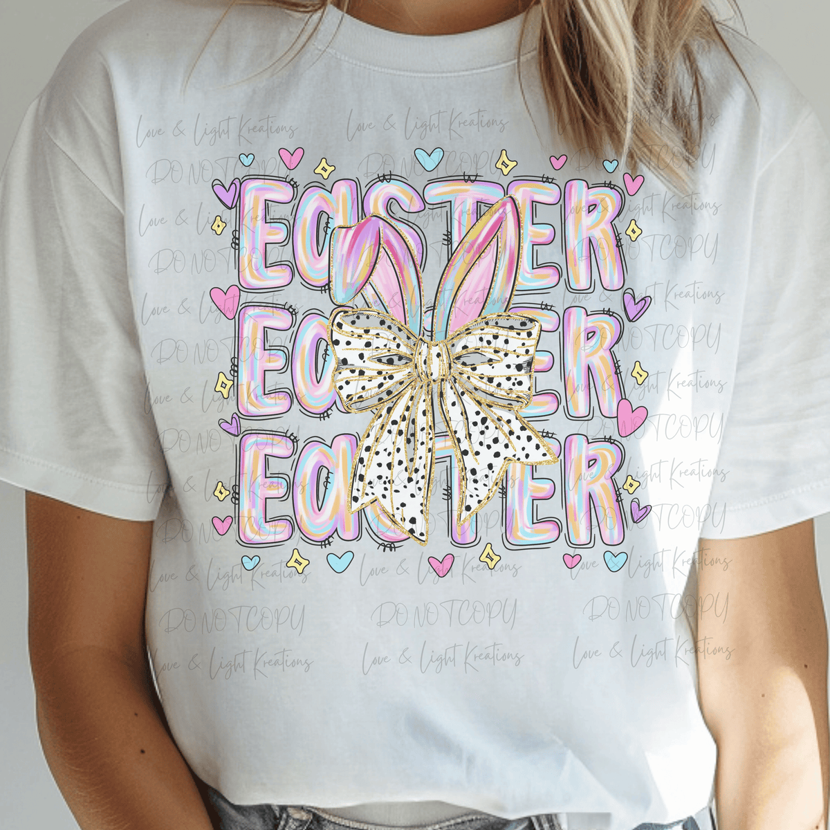 Neon Pastel Easter Repeated with Bunny Ears and Bow