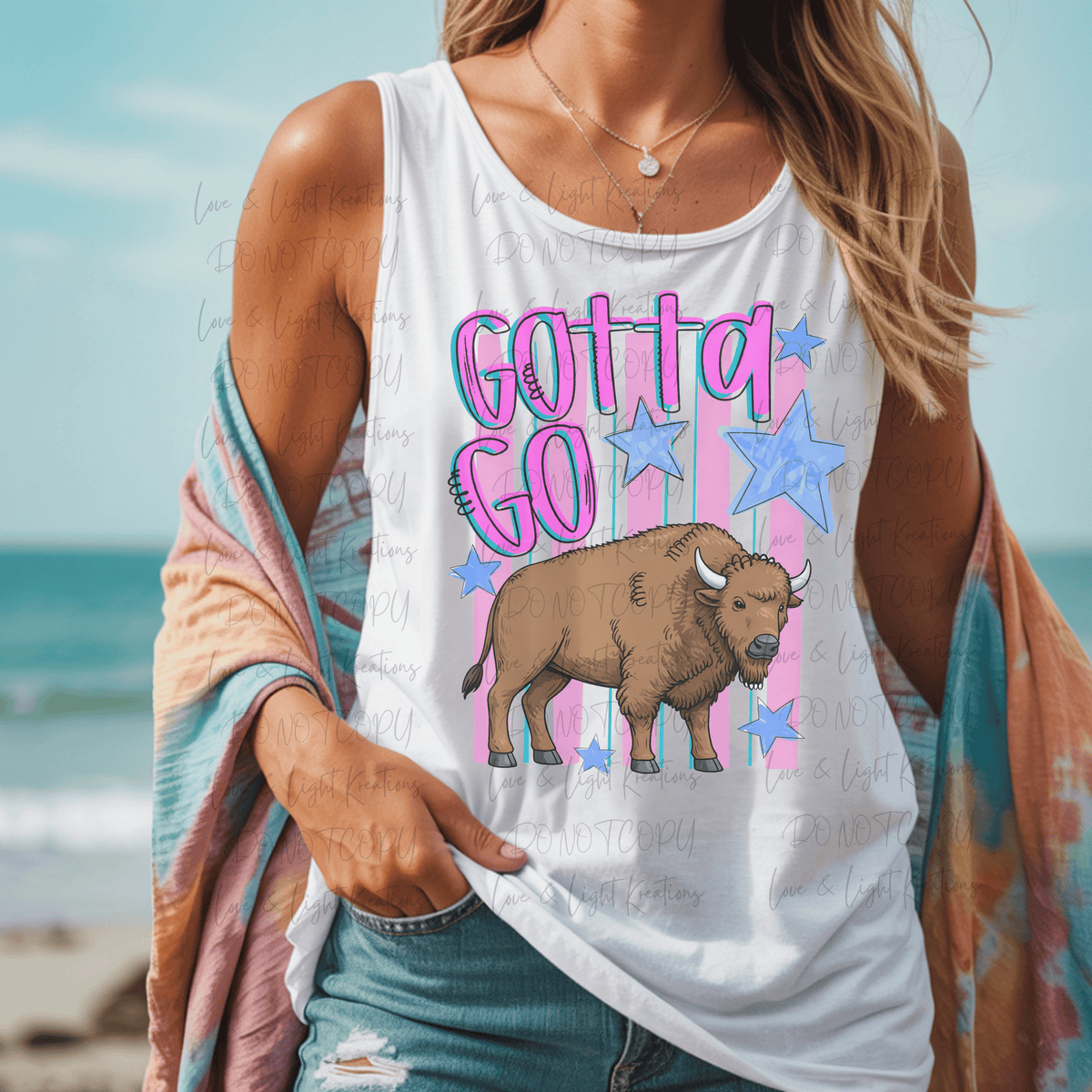 Neon Pink and Blue Gotta Go Buffalo with Stars and Pink Stripes