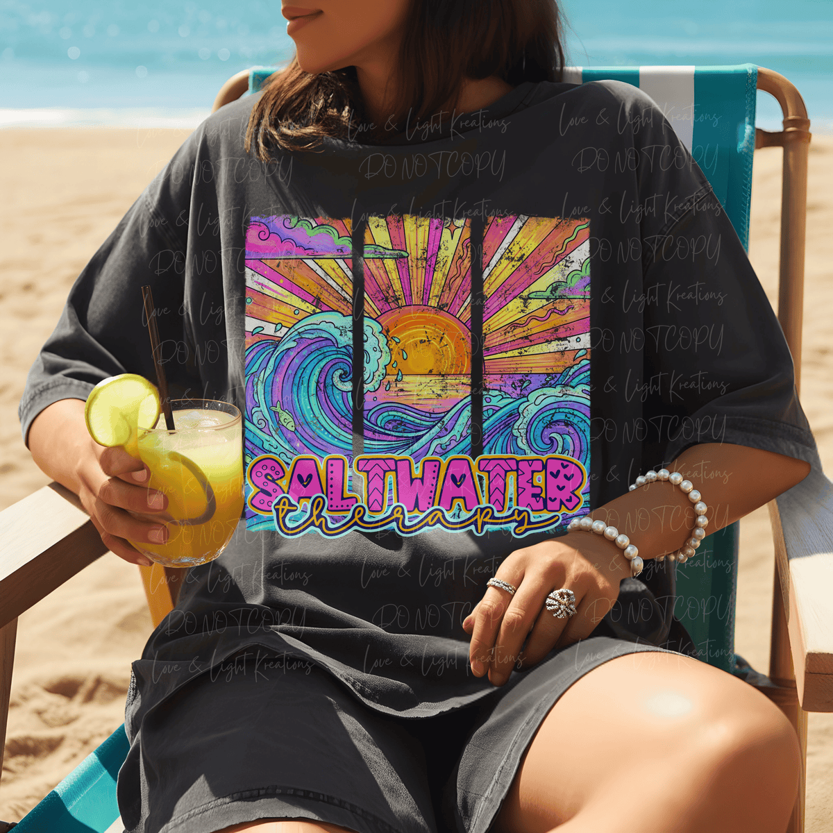 Neon Saltwater with Stain Glass of Sunset and Waves