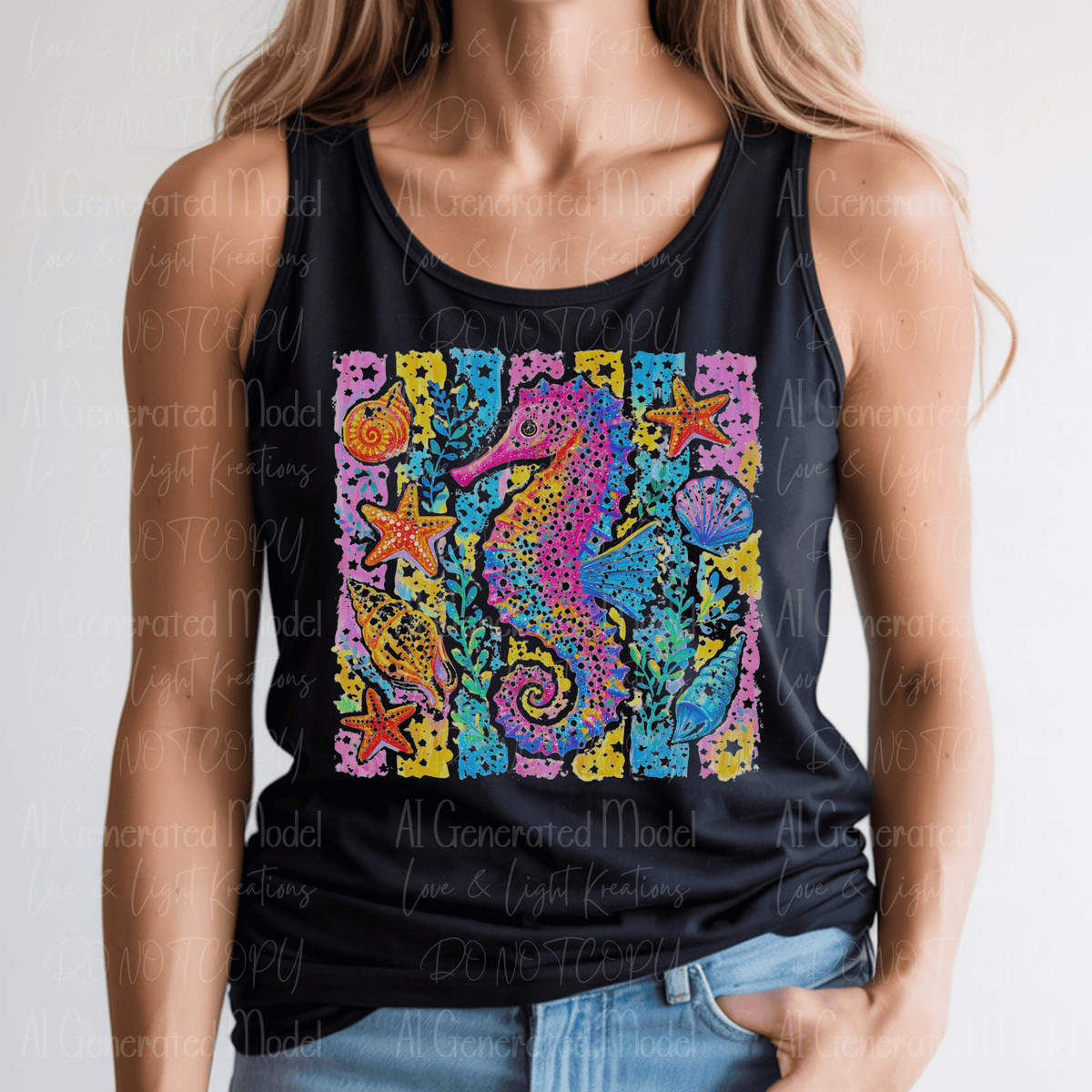 Neon Seahorse Seashells with Stripes