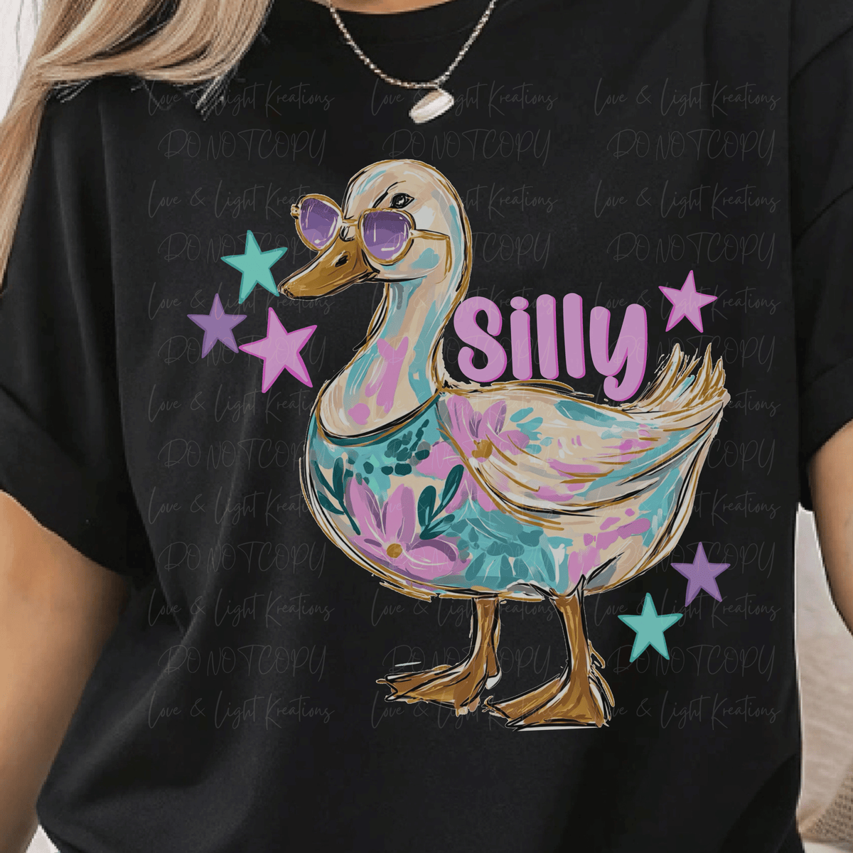 Neon Silly Goose Paint Stroke with Stars