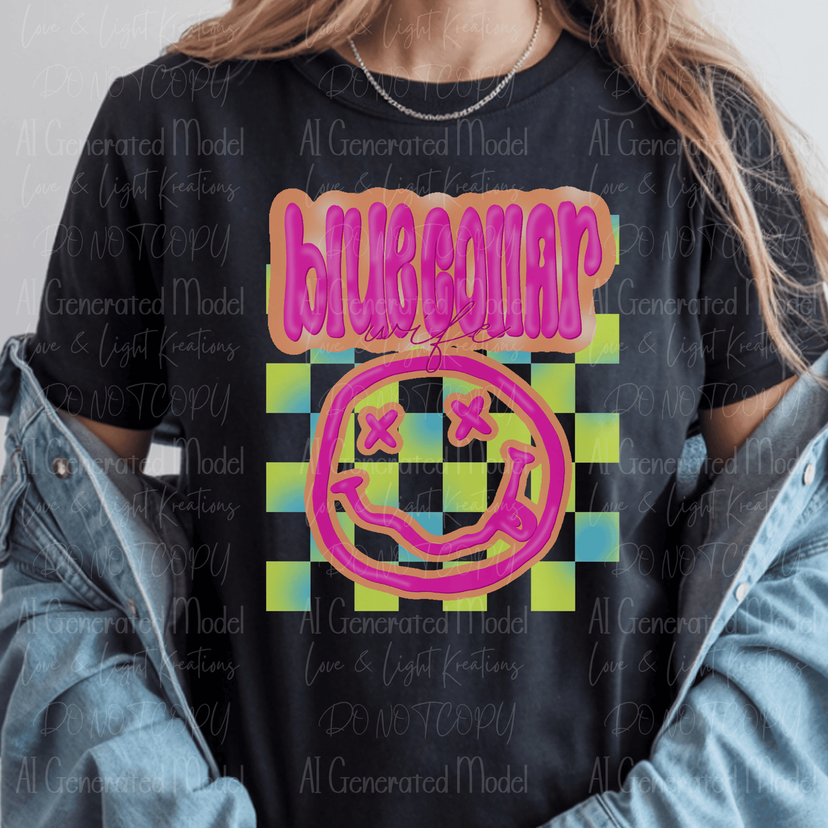 Neon Smiley Blue Collar Wifey