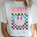 Neon Summer Babe with Lightening Bolt Eyes Smiley Black Checkered