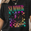 Neon Summer Babe with Lightening Bolt Eyes Smiley Color Checkered