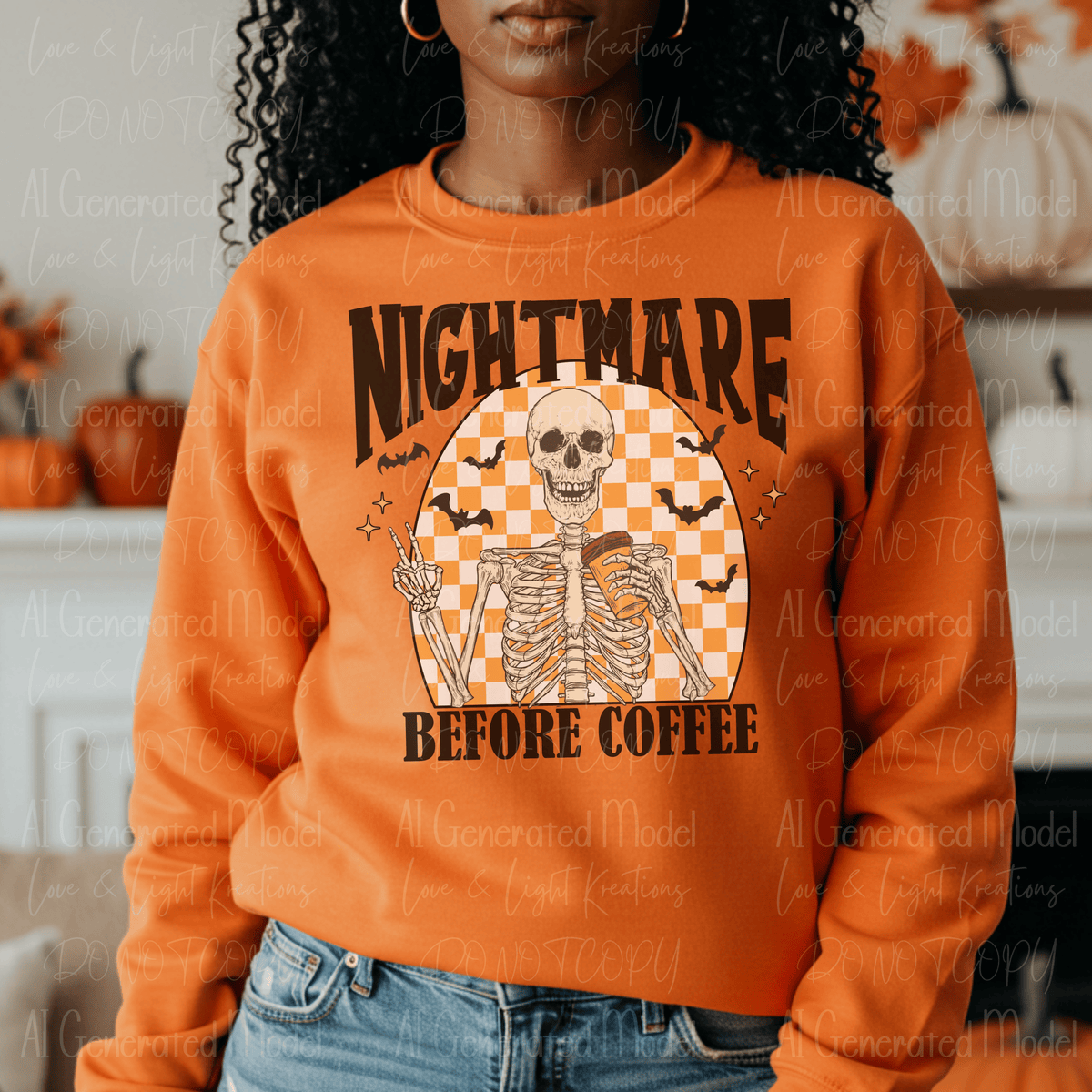 Nightmare Before Coffee Skeleton Yellow Checker Oval