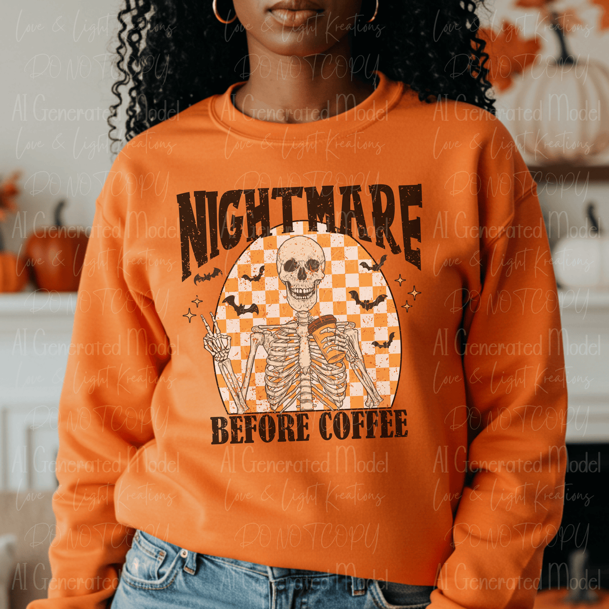 Nightmare Before Coffee Skeleton Yellow Checker Oval Distressed