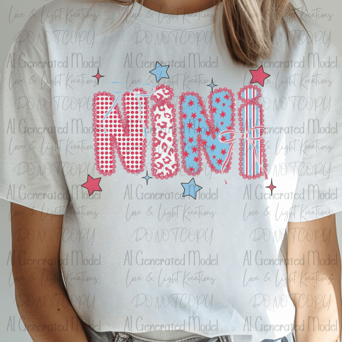 Nini Red, White, and Blue Checker, Leopard, Stars and Stripes
