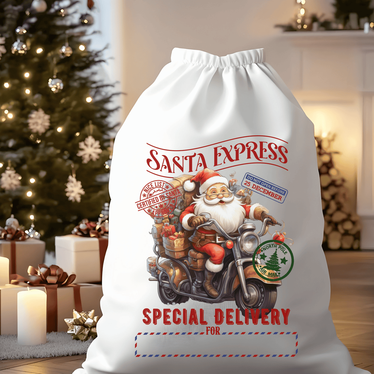 North Pole Express Brown Motorcycle Santa Sack