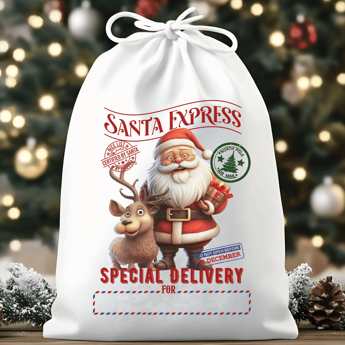 North Pole Express Santa and Reindeer Santa Sack