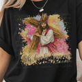 Oh How He Loves Us with Jesus Carrying Cross on Faux Glitter