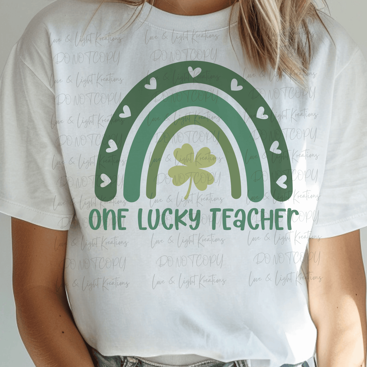 One Lucky Teacher St. Patrick's Boho Shades of Green with Clover
