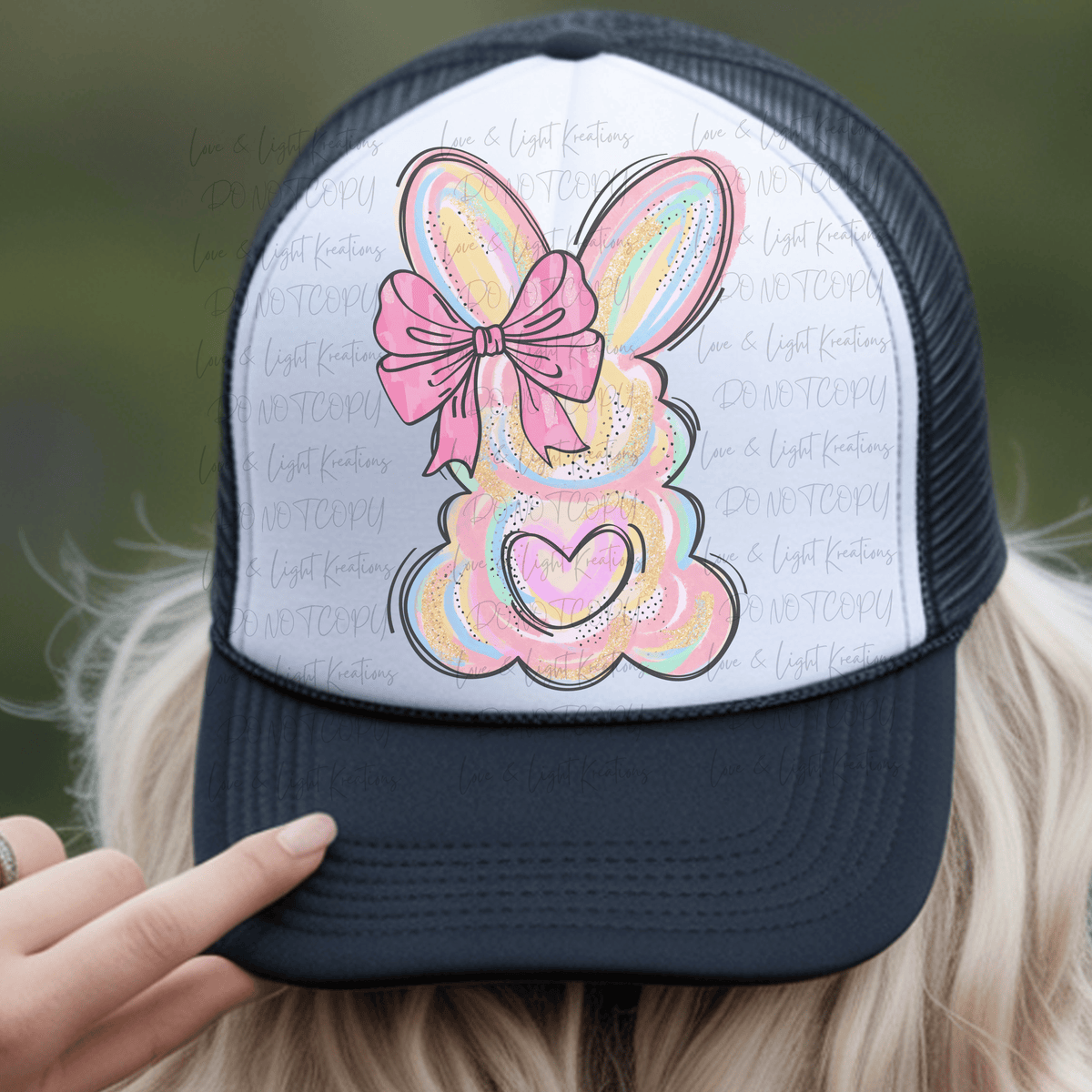 Paint Stroke Easter Bunny with Pink Coquette Bow