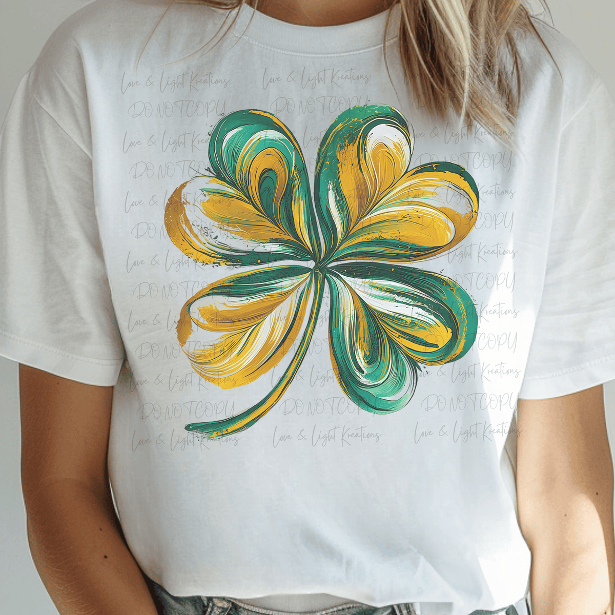 Paint Stroke Green and Gold Three Leaf Clover