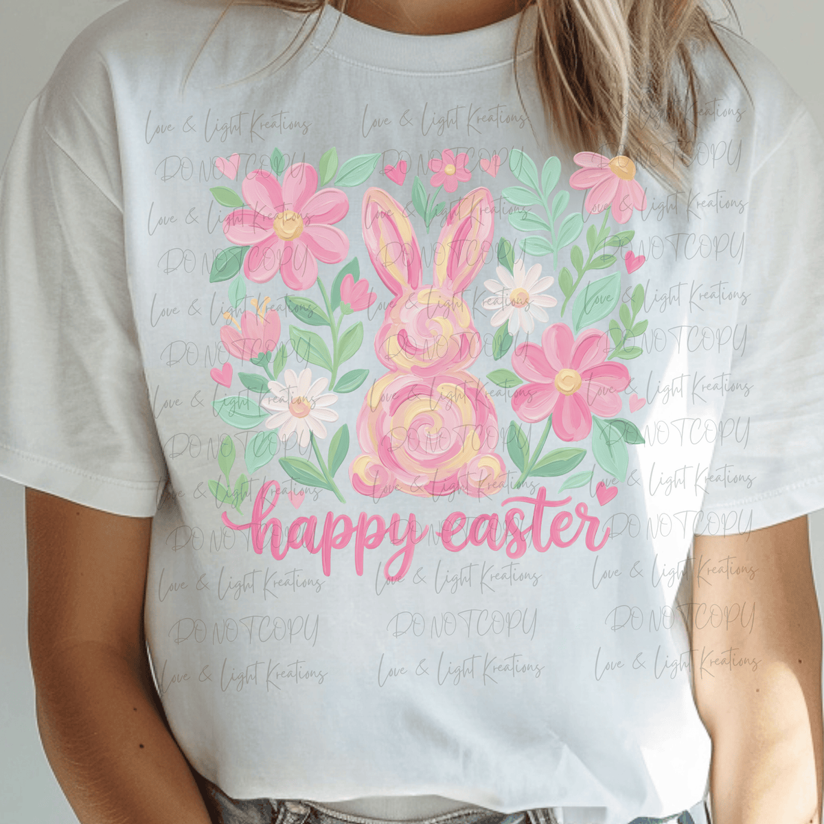 Paint Stroke Happy Easter with Bunny and Florals