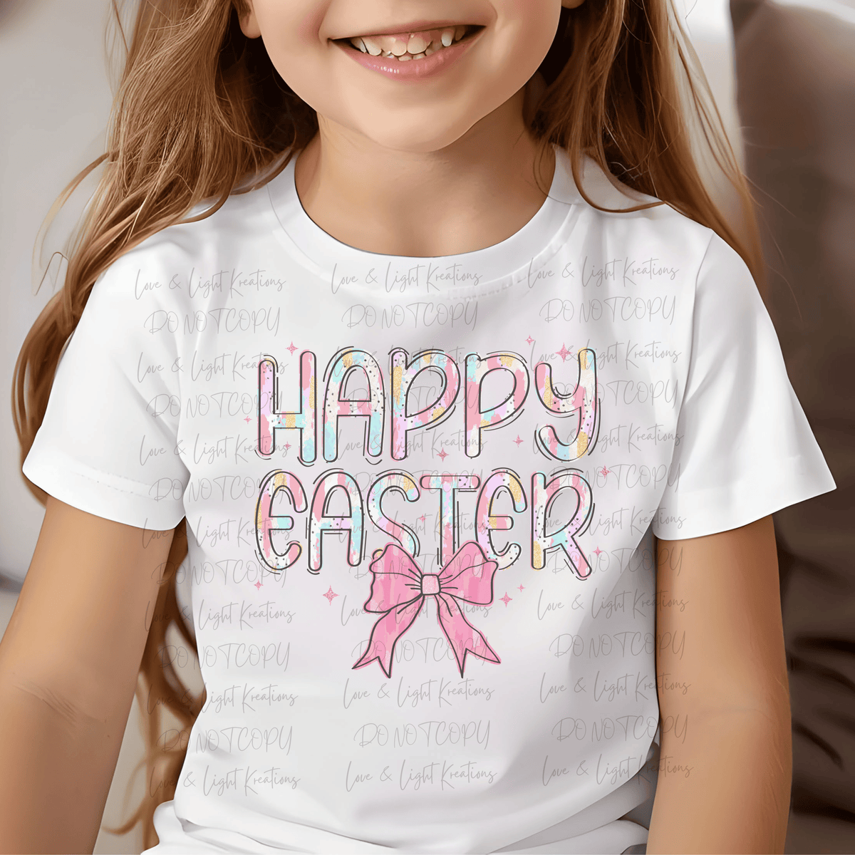 Paint Stroke Happy Easter with Pink Coquette Bow
