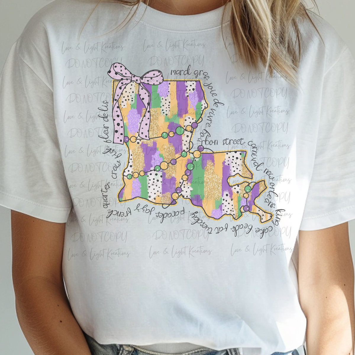 Paint Stroke Mardi Gras Louisiana State Outline with Bow