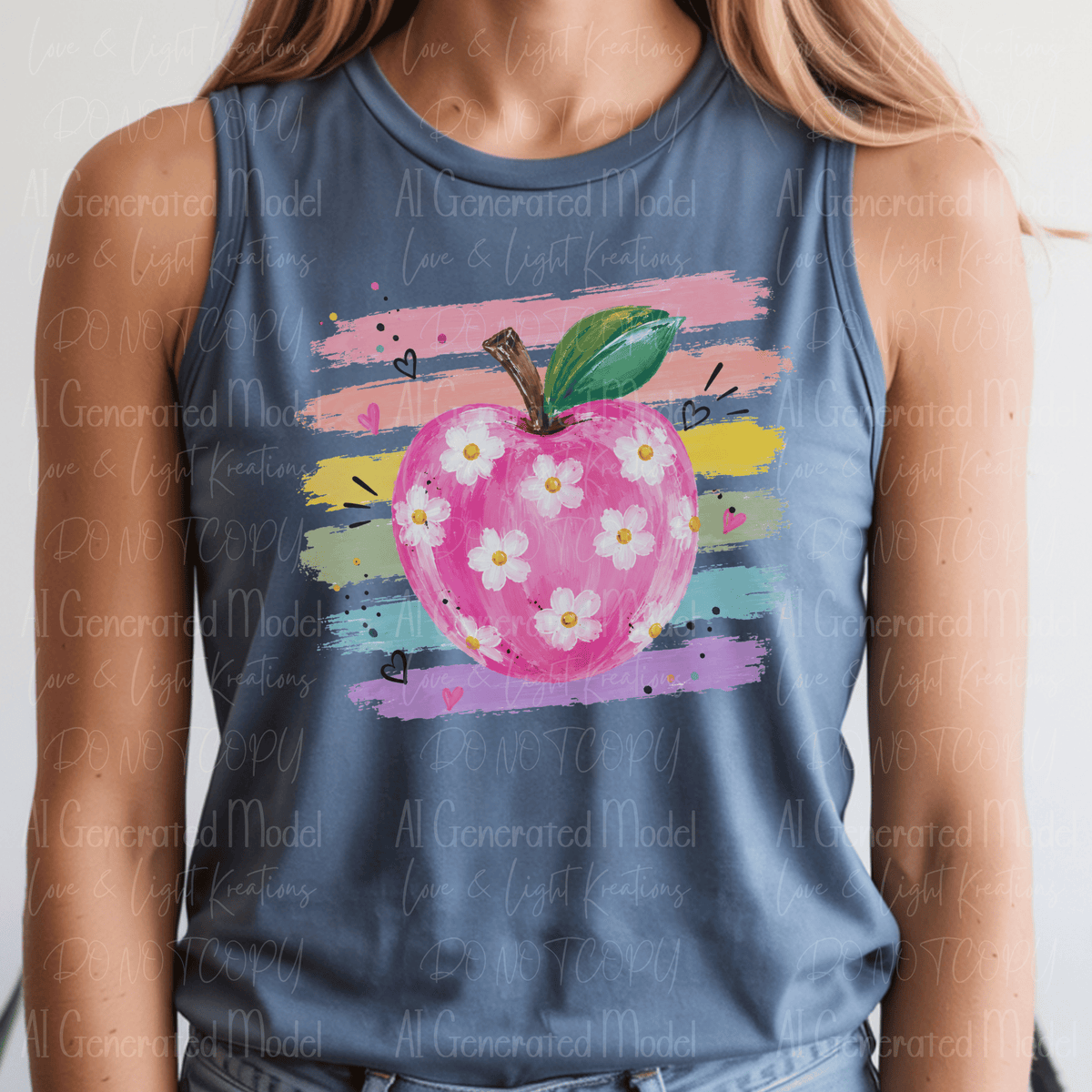 Paint Stroke Teacher Apple with Flowers