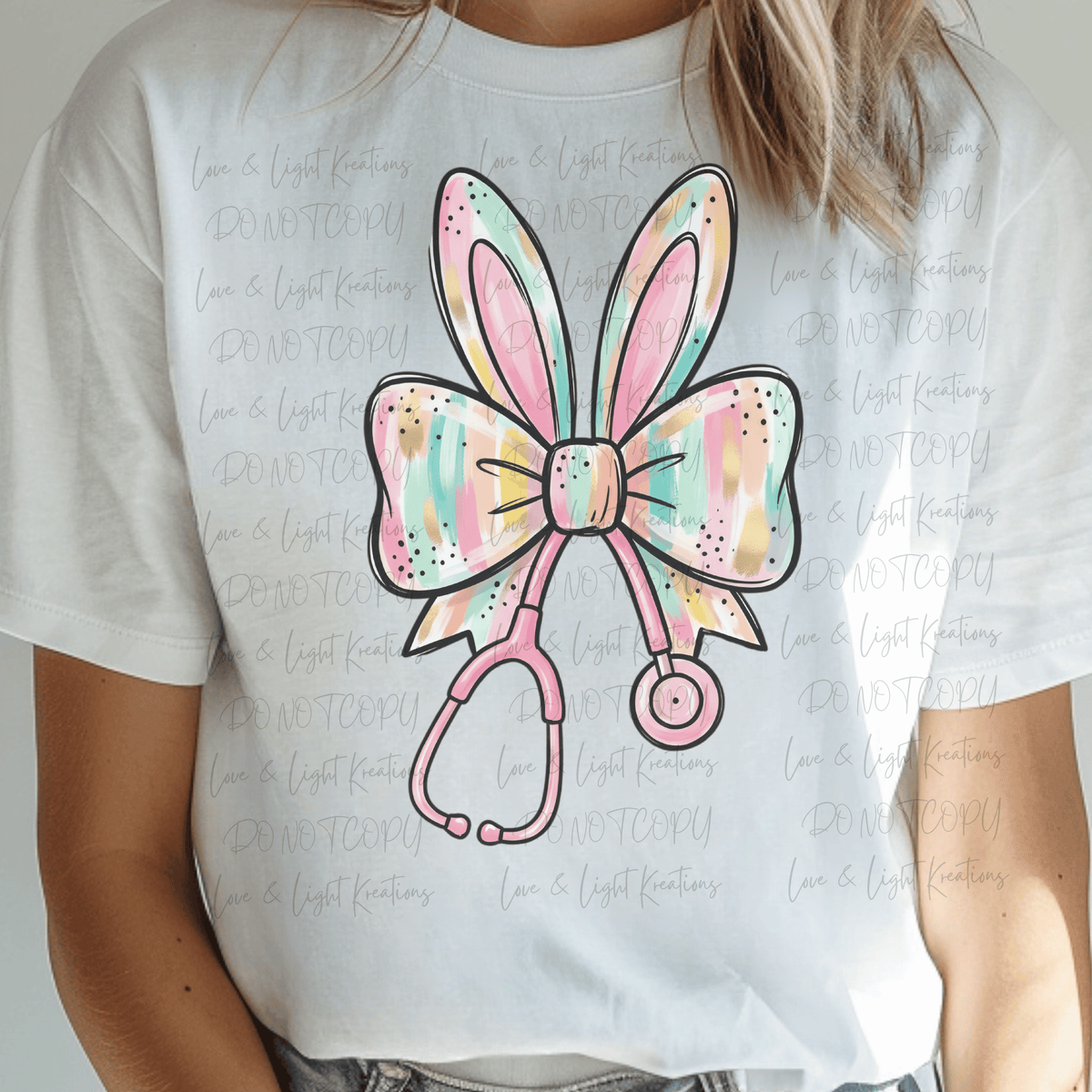 Paint stroke Easter Bunny Ears Stethoscope with Coquette Bow
