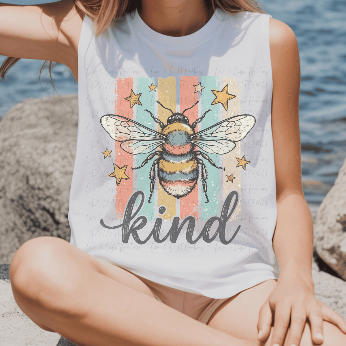 Pastel Bee Kind with Stripes and Stars