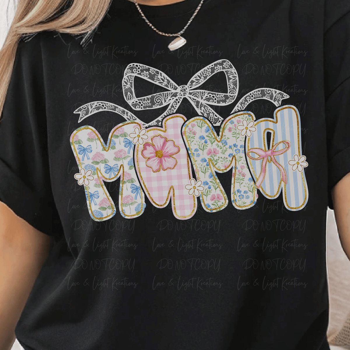 Pastel Floral Mama with Faux Lace Bow