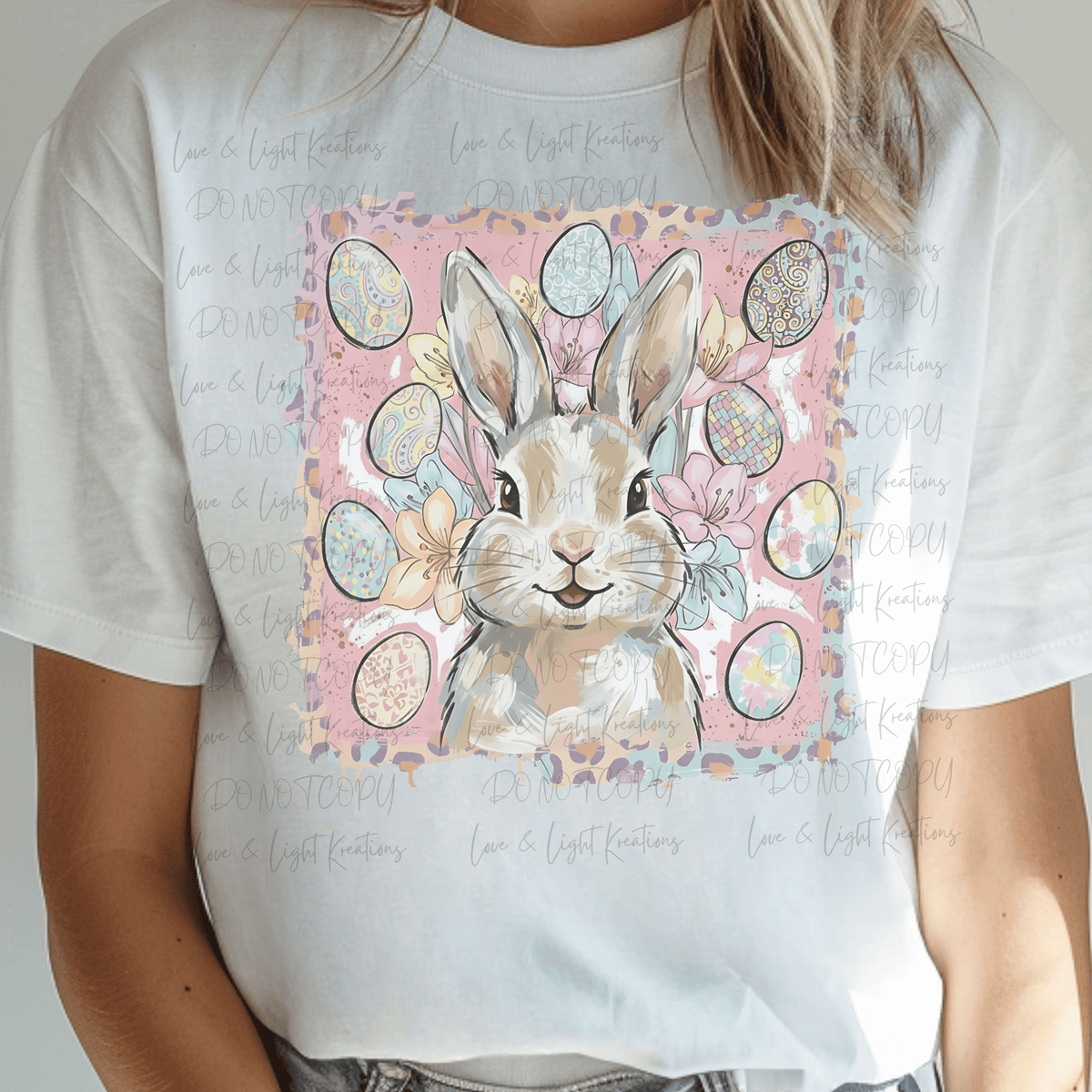 Pastel Paint Stroke Easter Bunny with Eggs