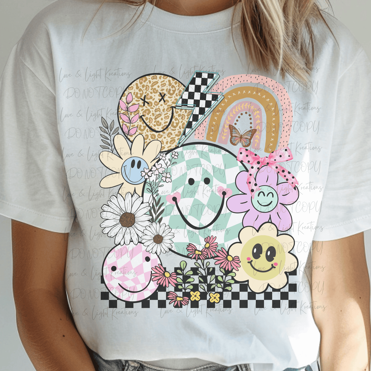 Pastel Retro Smilies, Rainbow and Flowers