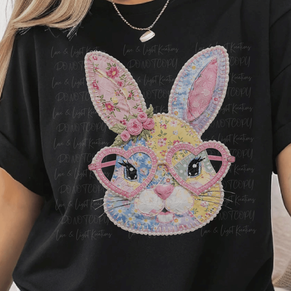 Patchwork Easter Bunny Head with Heart Glasses