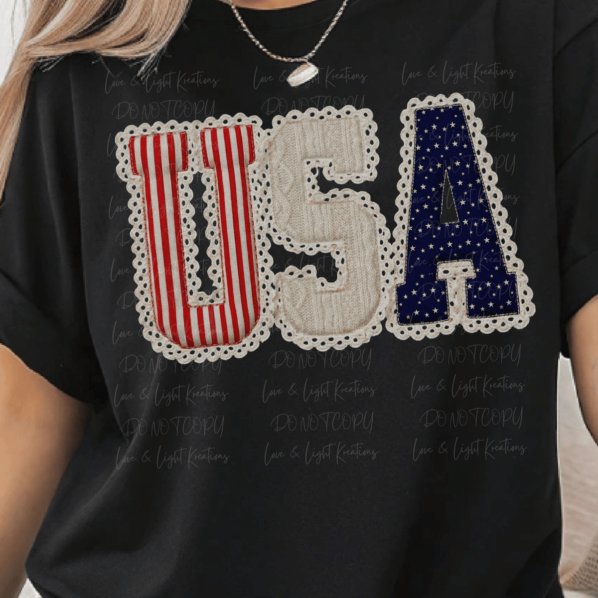Patchwork USA with a Faux Doily Outline