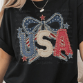 Patchwork USa With Coquette Bow and Faux Pearls